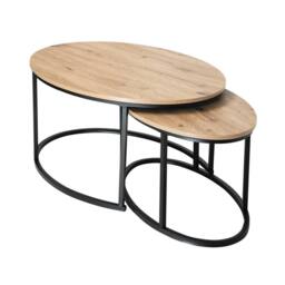 CALICOSY Set Of 2 Oval Nesting Coffee Tables In Oak Effect, 90 Cm Long - LENNY in Light Brown - Size: 2 Person - thumbnail 5