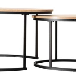 CALICOSY Set Of 2 Oval Nesting Coffee Tables In Oak Effect, 90 Cm Long - LENNY in Light Brown - Size: 2 Person - thumbnail 9