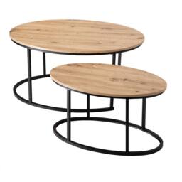 CALICOSY Set Of 2 Oval Nesting Coffee Tables In Oak Effect, 90 Cm Long - LENNY in Light Brown - Size: 2 Person - thumbnail 3