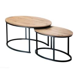 CALICOSY Set Of 2 Oval Nesting Coffee Tables In Oak Effect, 90 Cm Long - LENNY in Light Brown - Size: 2 Person - thumbnail 1
