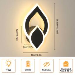 Pheashine Sleek Acrylic LED Wall Light 3000K 16W Black - thumbnail 4