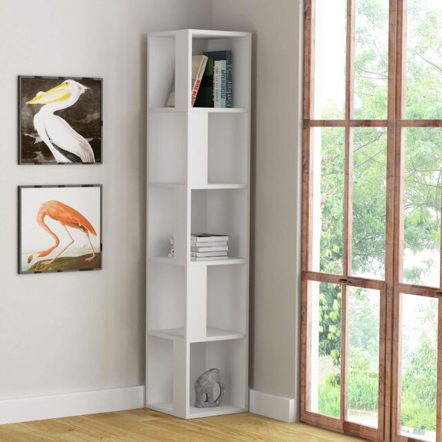 Decortie Piano' Modern Corner Bookcase Display Unit 158.9cm in White - Size: 1 Pack - image 1