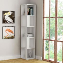 Decortie Piano' Modern Corner Bookcase Display Unit 158.9cm in White - Size: 1 Pack - thumbnail 3