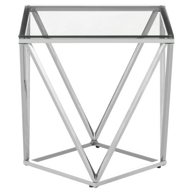 Orsina Functional Design Small Inverted Prism Table, Distinctive Twist Design Metal Table, Stylish Bedside Table in Silver - image 1