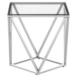Orsina Functional Design Small Inverted Prism Table, Distinctive Twist Design Metal Table, Stylish Bedside Table in Silver
