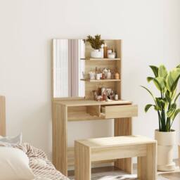 Berkfield Home Dressing Table with Mirror Sonoma Oak 74.5x40x141 cm in Light Tan - thumbnail 2