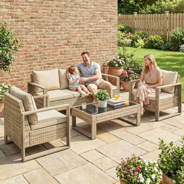 OUTSUNNY 4 Seater Rattan Garden Furniture Set with Non-slip Mats, Khaki - image 1