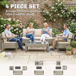 OUTSUNNY 4 Seater Rattan Garden Furniture Set with Non-slip Mats, Khaki - thumbnail 4