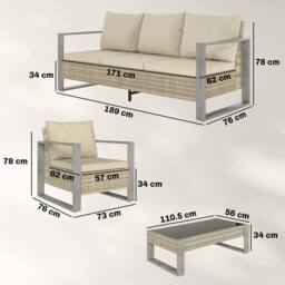 OUTSUNNY 4 Seater Rattan Garden Furniture Set with Non-slip Mats, Khaki - thumbnail 3