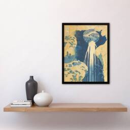 "Artery8 The Amida Waterfall Vintage Japan Framed Wall Art Print Hokusai in Blue - Size: W12"" x H16""" - thumbnail 4