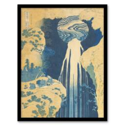 "Artery8 The Amida Waterfall Vintage Japan Framed Wall Art Print Hokusai in Blue - Size: W12"" x H16""" - thumbnail 1