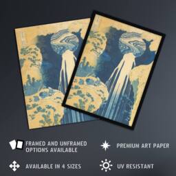 "Artery8 The Amida Waterfall Vintage Japan Framed Wall Art Print Hokusai in Blue - Size: W12"" x H16""" - thumbnail 2