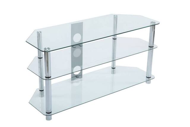 Moderna Clear Glass TV Stand, Chrome Leg, Fits 32 to 50 Inch TV - image 1