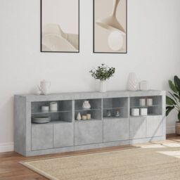 Berkfield Home Sideboard with LED Lights Concrete Grey 202x37x67 cm - Size: 202 x 37 x 67 cm - thumbnail 4