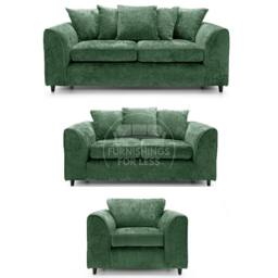 Furnishings For Less UK Monaco Chenille Fabric 3 Piece Sofa Suite - 3, 2 & Armchair Seater Scatter Back in Green - thumbnail 1