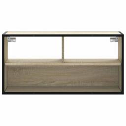 Berkfield Home TV Cabinet Sonoma Oak 80x31x39.5 cm Engineered Wood & Metal in Light Tan - thumbnail 4