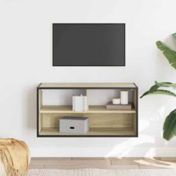 Berkfield Home TV Cabinet Sonoma Oak 80x31x39.5 cm Engineered Wood & Metal in Light Tan