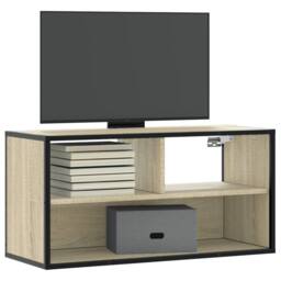 Berkfield Home TV Cabinet Sonoma Oak 80x31x39.5 cm Engineered Wood & Metal in Light Tan - thumbnail 2