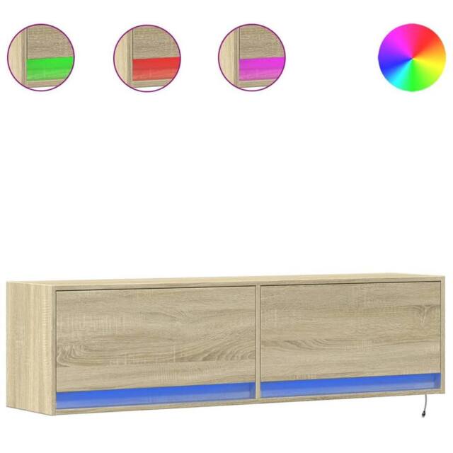 Berkfield Home TV Wall Cabinet with LED Lights Sonoma Oak 140x31x38 cm in Tan - Size: 140 x 31 x 38 cm - image 1