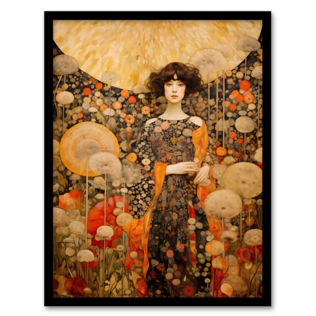 Artery8 The In The Dandelion Dream By Dianne Knope Klimt William Morris Inspired Style Wildflower Meadow Art Print Framed Poster Wall Decor 12x16 - image 1