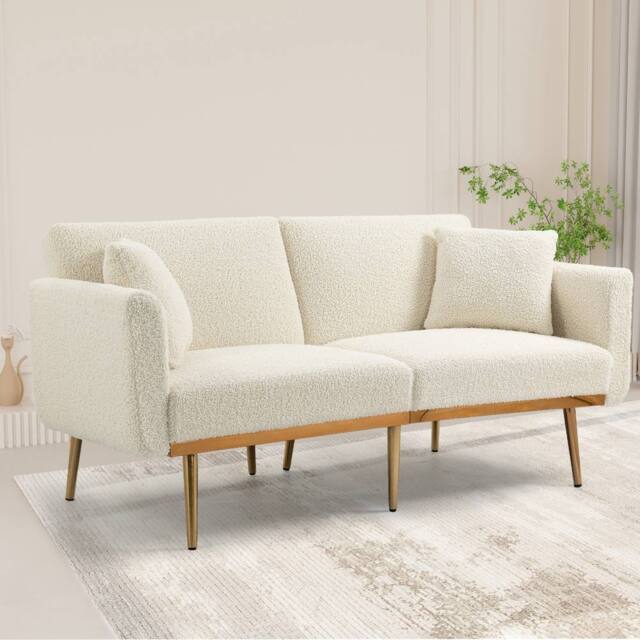 Direct Wicker Modern Teddy Fabric 2-seater Sofa with 3-speed Adjustable Backrest in White - Size: 2 Seater - image 1