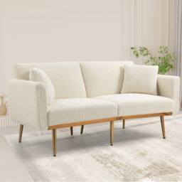 Direct Wicker Modern Teddy Fabric 2-seater Sofa with 3-speed Adjustable Backrest in White - Size: 2 Seater