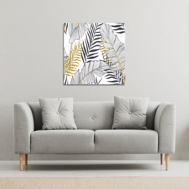 Benjamin Tate Design Gold & Black Leaves (Canvas Print) / 46 x 46 x 4cm in Natural - Size: 46 x 46 x 4 cm - image 1