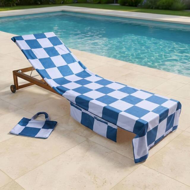 OHS Checkerboard Beach Towel with Bag Quick Dry Absorbent Travel Spa in Blue - image 1