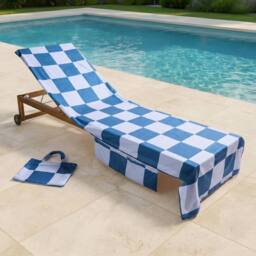 OHS Checkerboard Beach Towel with Bag Quick Dry Absorbent Travel Spa in Blue