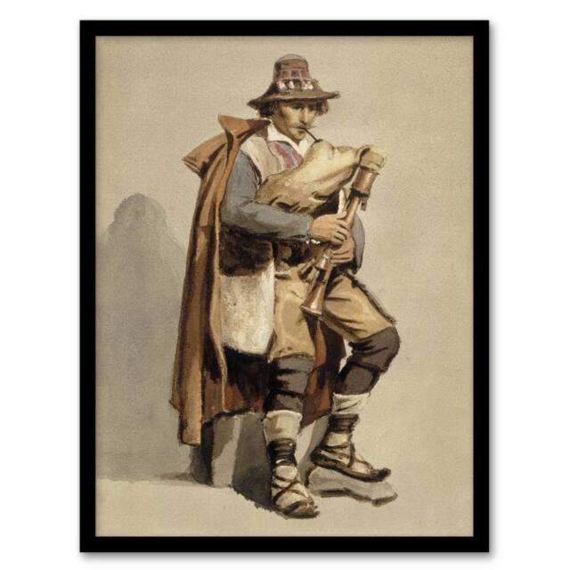 Artery8 Albert Edelfelt Bagpiper Watercolour Portrait Framed Wall Art Print in Beige - Size: A4 - image 1
