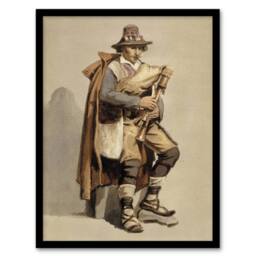 Artery8 Albert Edelfelt Bagpiper Watercolour Portrait Framed Wall Art Print in Beige - Size: A4 - thumbnail 1