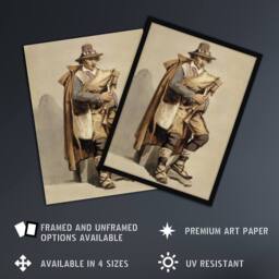 Artery8 Albert Edelfelt Bagpiper Watercolour Portrait Framed Wall Art Print in Beige - Size: A4 - thumbnail 2