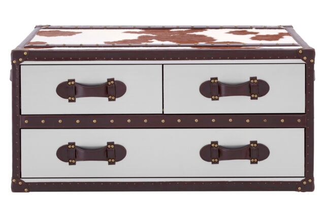 Orsina Brown & White Genuine Cowhide Coffee Table, Rectangular, Aluminium - image 1