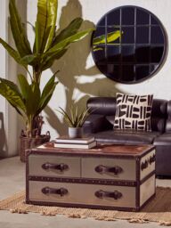 Orsina Brown & White Genuine Cowhide Coffee Table, Rectangular, Aluminium - thumbnail 5