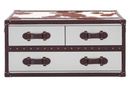 Orsina Brown & White Genuine Cowhide Coffee Table, Rectangular, Aluminium