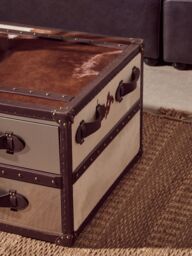 Orsina Brown & White Genuine Cowhide Coffee Table, Rectangular, Aluminium - thumbnail 3