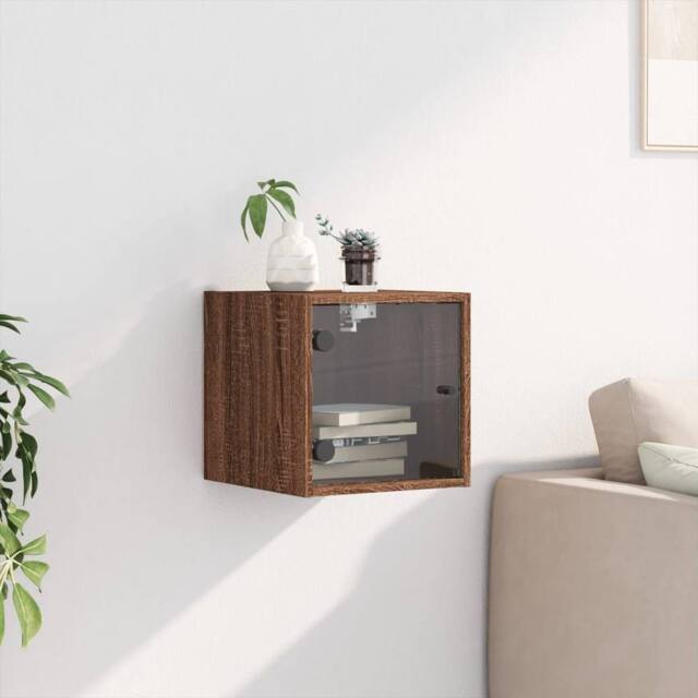 Berkfield Home Elegant Bedside Cabinet with Glass Door Brown Oak 35x37x35 cm - Size: 35 x 37 x 35 cm - image 1