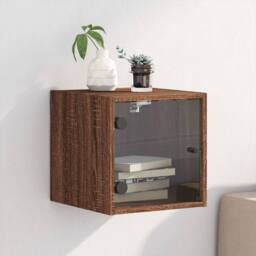 Berkfield Home Elegant Bedside Cabinet with Glass Door Brown Oak 35x37x35 cm - Size: 35 x 37 x 35 cm - thumbnail 2