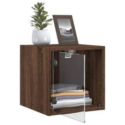 Berkfield Home Elegant Bedside Cabinet with Glass Door Brown Oak 35x37x35 cm - Size: 35 x 37 x 35 cm - thumbnail 5
