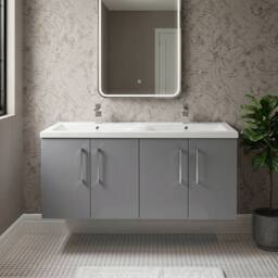 Balterley Level 1200mm Wall Hung 4 Door Double Basin Vanity Unit - Satin Grey - thumbnail 3