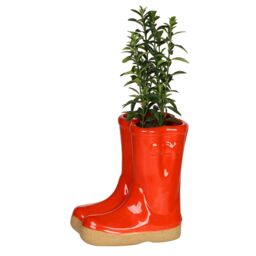 Dibor Small Red Wellington Boot Ceramic Indoor Outdoor Flower Pot Garden Planter Pot H17 x W15cm - thumbnail 2