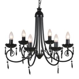 Berkfield Home Pendant Ceiling Lamp Elegant Chandelier Black 6 Bulb Sockets - thumbnail 4