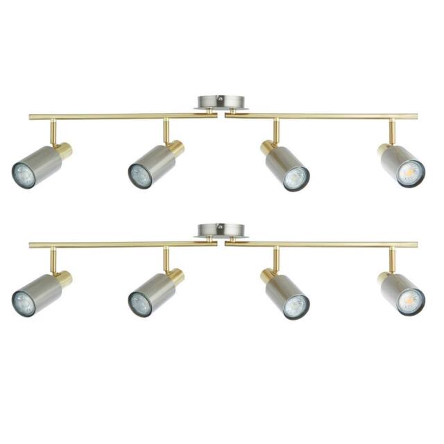 First Choice Lighting Set of 2 Collin - Satin Nickel & Gold Detail 4 Way Ceiling Spotlights in Silver - image 1