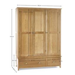 Cheshire Premium Brixton 3 Door Wardrobe in Oak in Light Oak - thumbnail 3