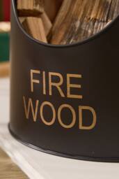 Dibor Fireplace Firewood Log Bucket with Poker & Tongs H29 x Dia33cm in Black - thumbnail 2