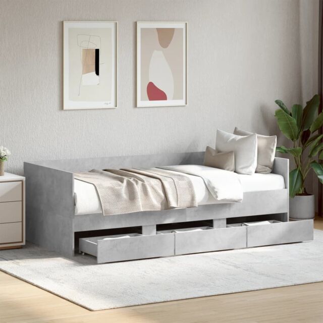 Berkfield Home Daybed with Drawers without Mattress Concrete Grey 90x200 cm - image 1