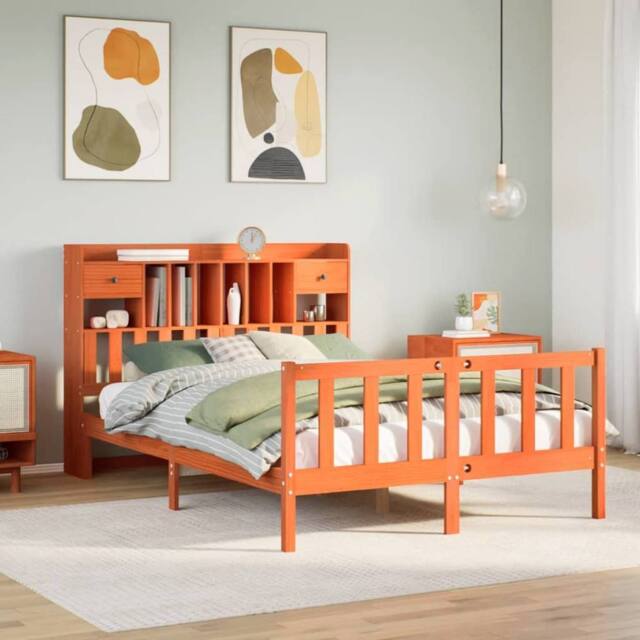 Berkfield Home Bookcase Bed without Mattress Wax Brown 160x200 cm Solid Wood Pine - image 1
