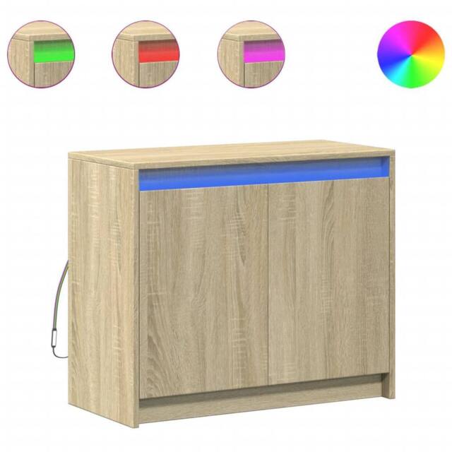 Berkfield Home Sideboard with LED Sonoma Oak 72x34x61 cm Engineered Wood in Light Brown - Size: 72 x 34 x 61 cm - image 1