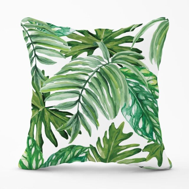 Warren Reed - Designer Exotic Rainforest Leaves Outdoor Cushion in Green - Size: 60 cm x 60 cm - image 1