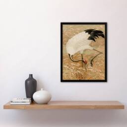 Artery8 G A Audsley Framed Wall Art Print Sarus Crane Foraging in Rice Field in Beige - Size: A4 - thumbnail 2